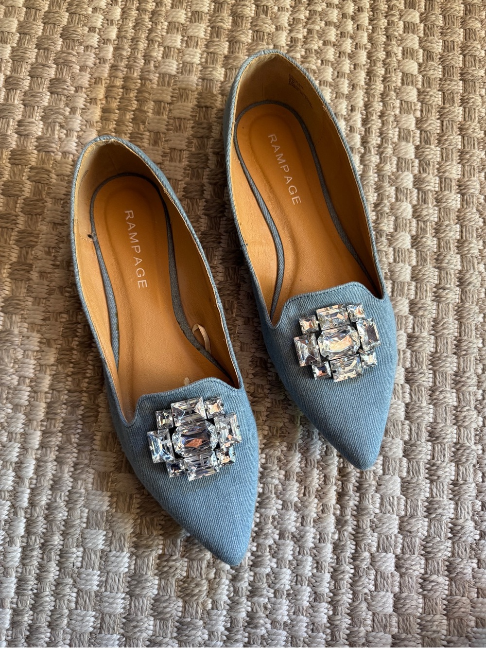 Rampage Blue Pointed Toe Jeweled Slip-On Flats